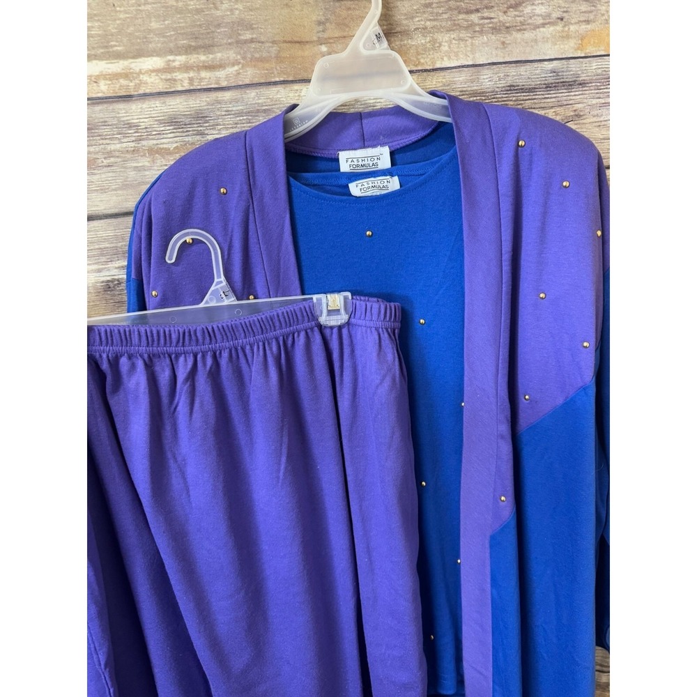 Fashion Formulas 3 Piece Outfit Jacket Shirt Skirt Set 2X Blue Purple Gold Studs
